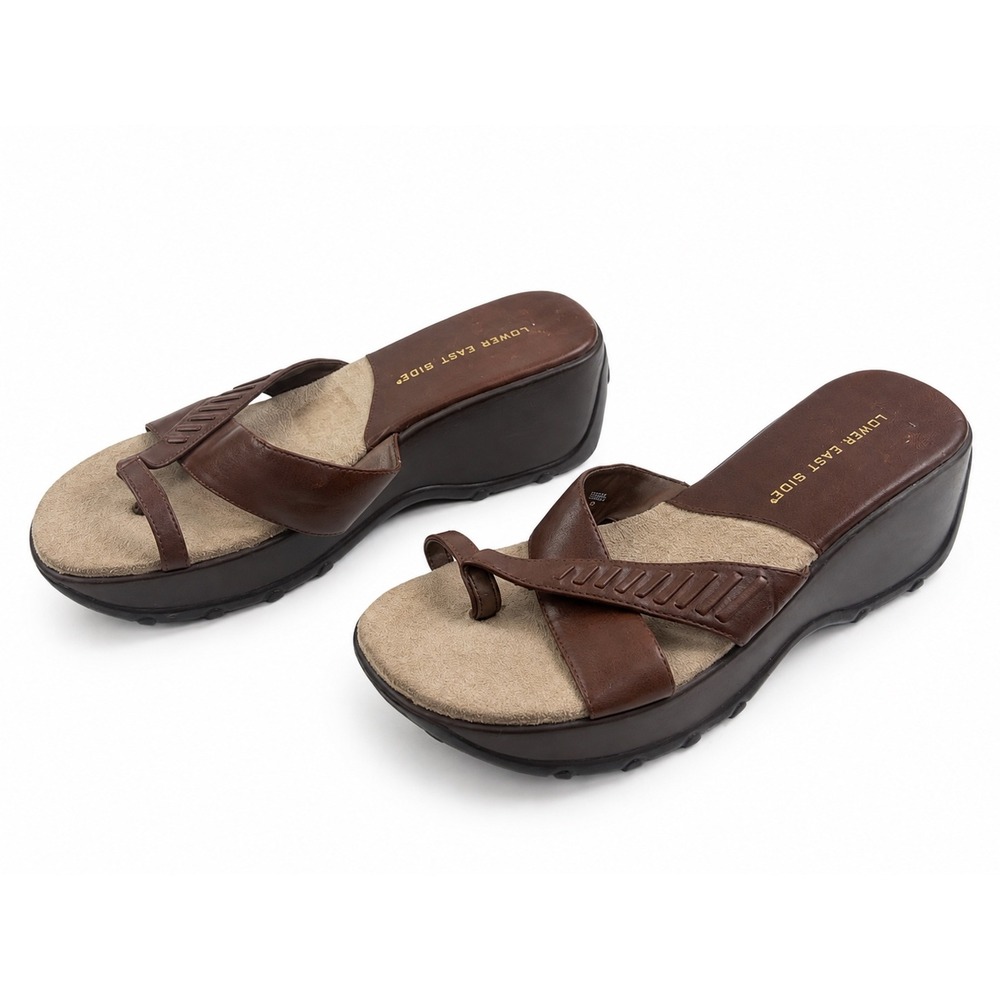 Lower East Side Vintage Y2K Brown Platform Wedge Slide Sandals Women's Size 7.5